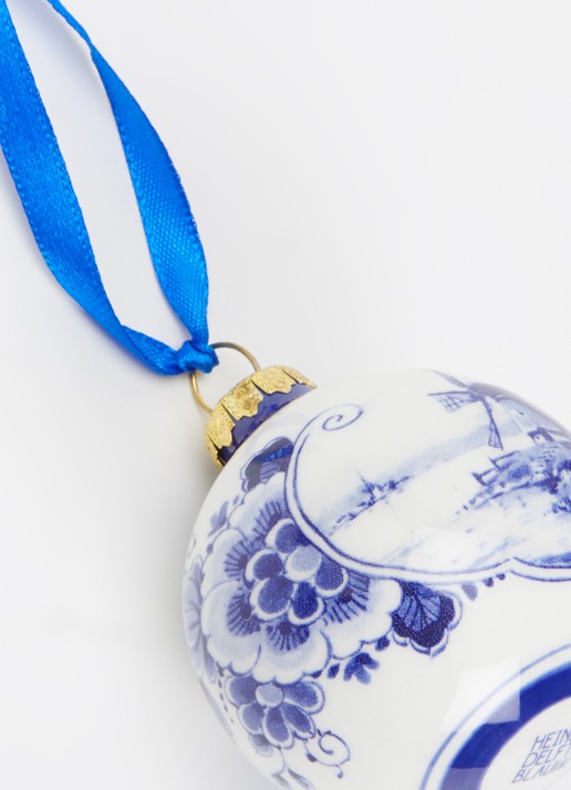 Heinen Delfts Blauw Landschap kerstbal 5 cm - detail 2 gebroken wit
