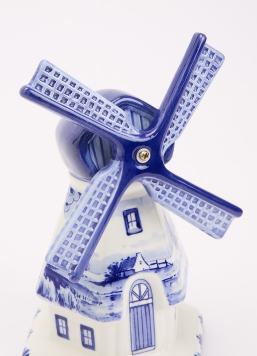 Heinen Delfts Blauw Molen ornament 21,5 cm - voorkant 2 donkerblauw