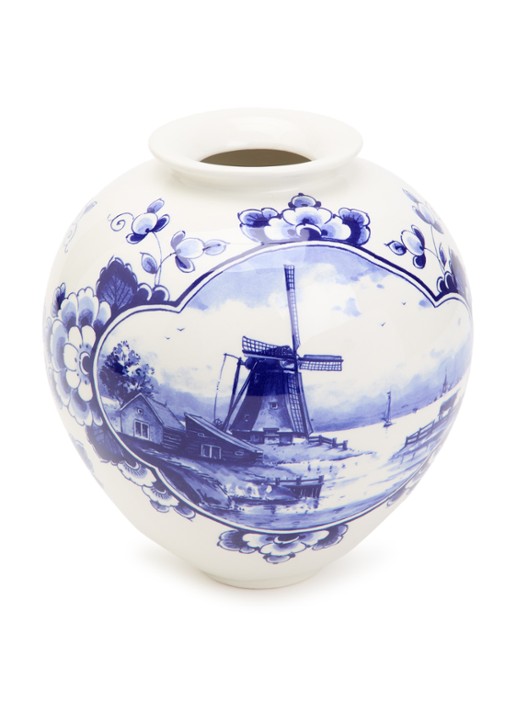 Heinen Delfts Blauw Molen vaas 20 cm