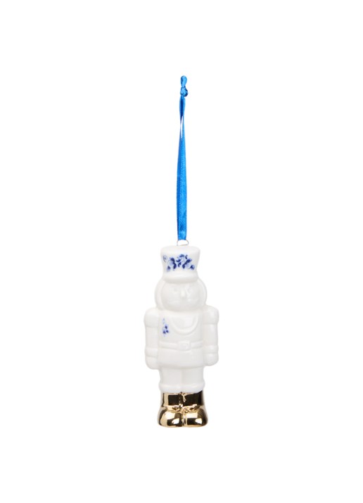 Heinen Delfts Blauw Notenkraker kersthanger 9,5 cm - voorkant gebroken wit