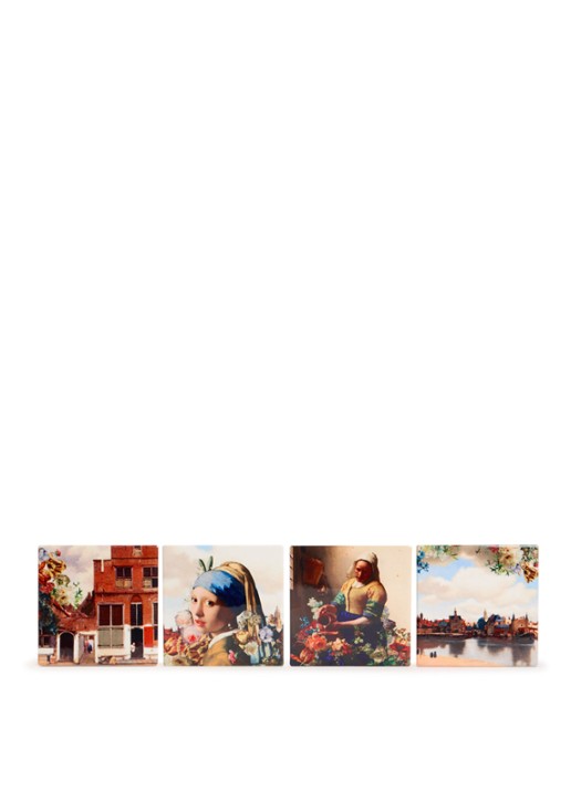 Heinen Delfts Blauw Onderzetters van kurk set van 4