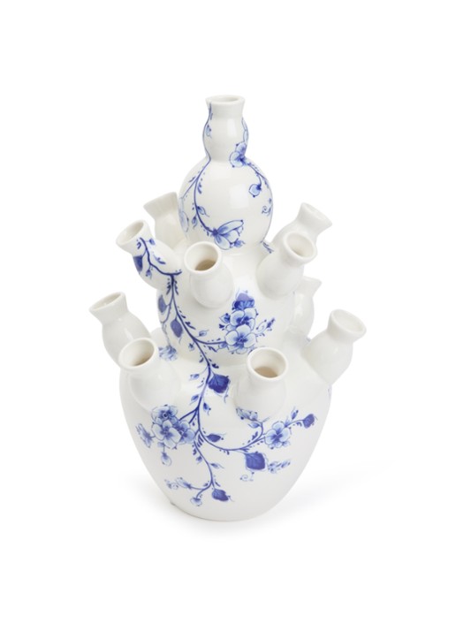 Heinen Delfts Blauw Orchidee tulpenvaas 3-laags 35 cm