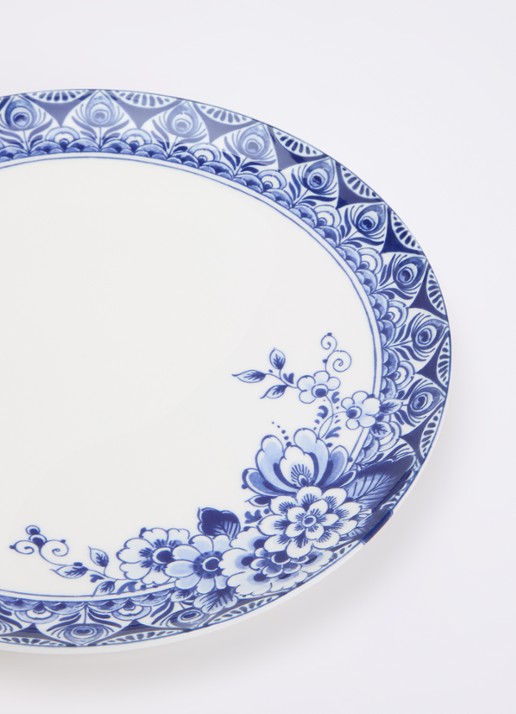 Heinen Delfts Blauw Paauw Blauw dinerbord 27 cm - detail wit