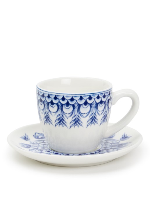 Heinen Delfts Blauw Paauw Blauw espressokopje en schotel