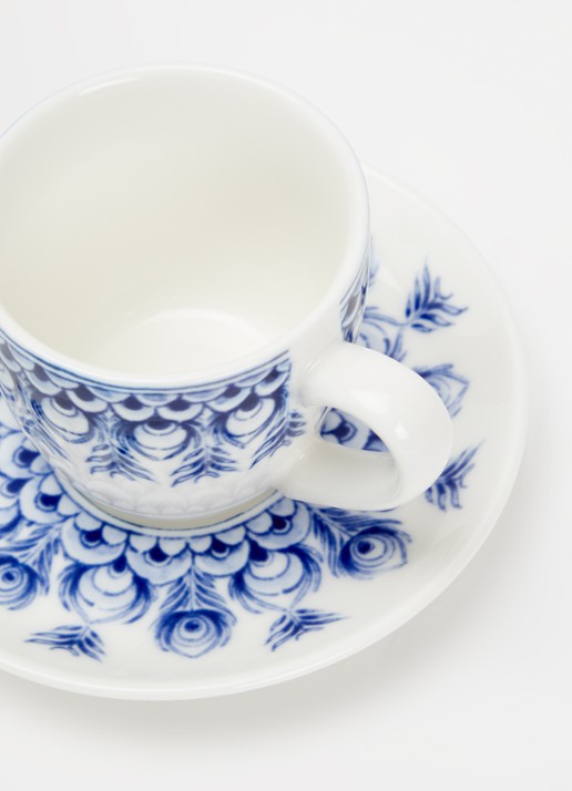 Heinen Delfts Blauw Paauw Blauw espressokopje en schotel - voorkant 2 wit