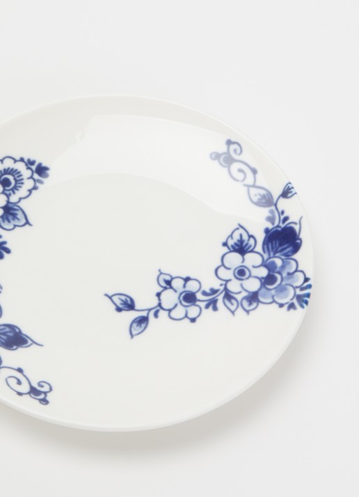 Heinen Delfts Blauw Paauw Blauw gebaksbordje 10 cm  - voorkant 2 wit