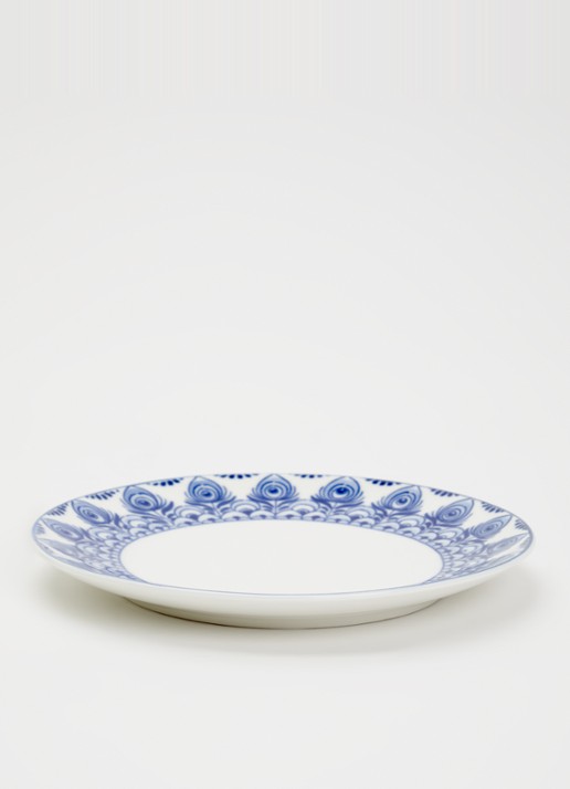 Heinen Delfts Blauw Paauw Blauw gebaksbordje 15 cm - voorkant 4 wit