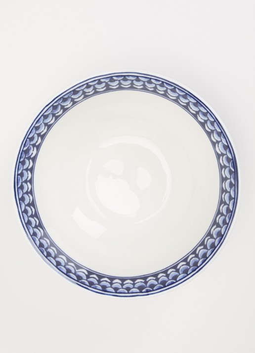Heinen Delfts Blauw Paauw Blauw kom 14 cm  - voorkant 2 wit