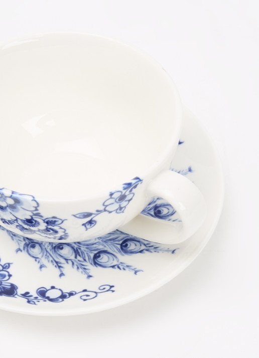 Heinen Delfts Blauw Paauw Blauw kop en schotel - voorkant 2 wit