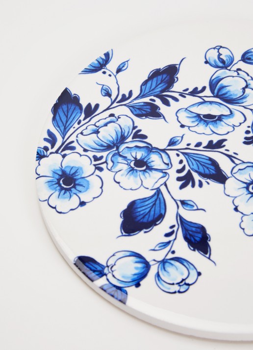 Heinen Delfts Blauw Panonderzetter 18 cm - voorkant 2 royalblauw