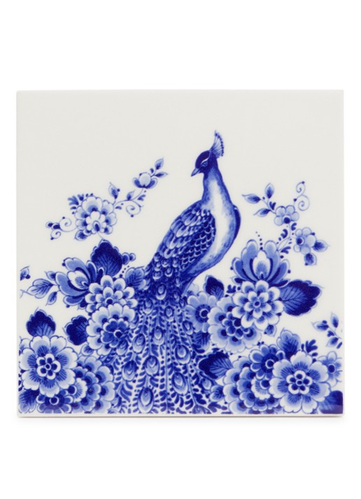 Heinen Delfts Blauw Pauw wandtegel 13 cm