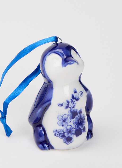 Heinen Delfts Blauw Pinguin kersthanger 8 cm - detail multicolor