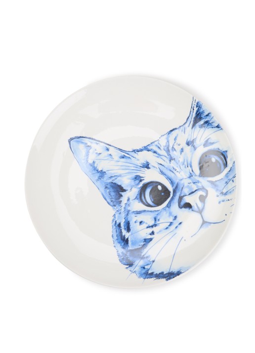 Heinen Delfts Blauw Poes wandbord decoratie 31 cm
