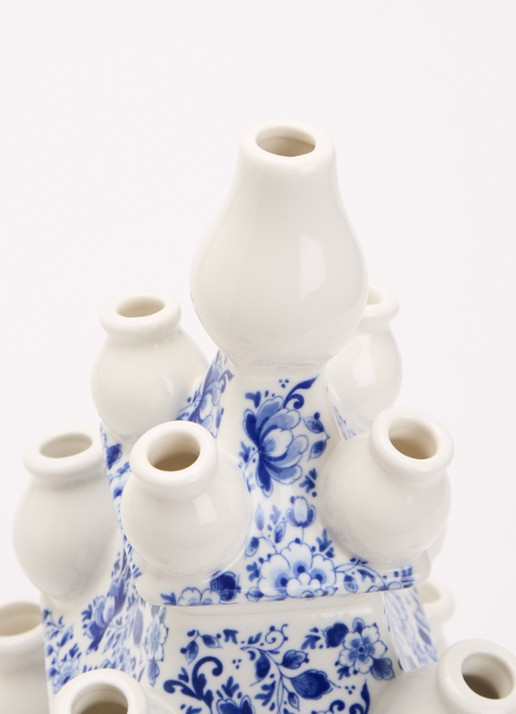 Heinen Delfts Blauw Sierlijke Bloem vaas 40 cm - voorkant 2 blauw