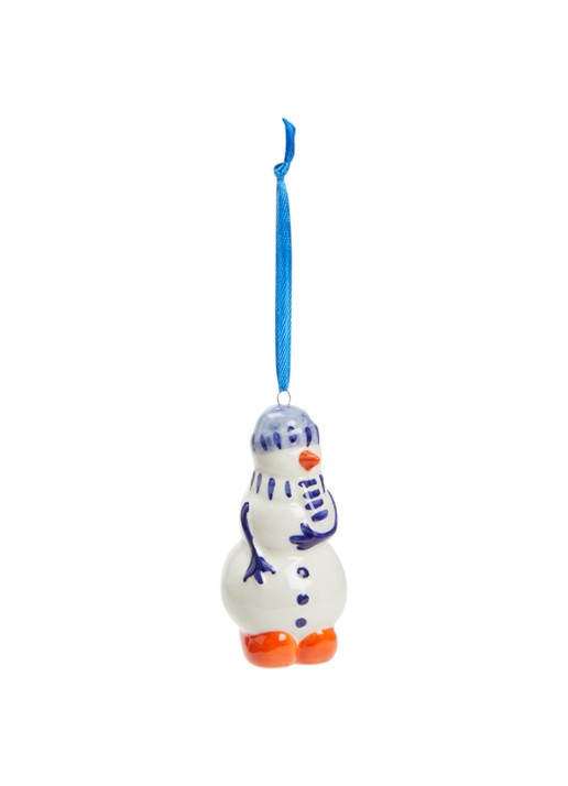 Heinen Delfts Blauw Sneeuwman kersthanger 8,5 cm