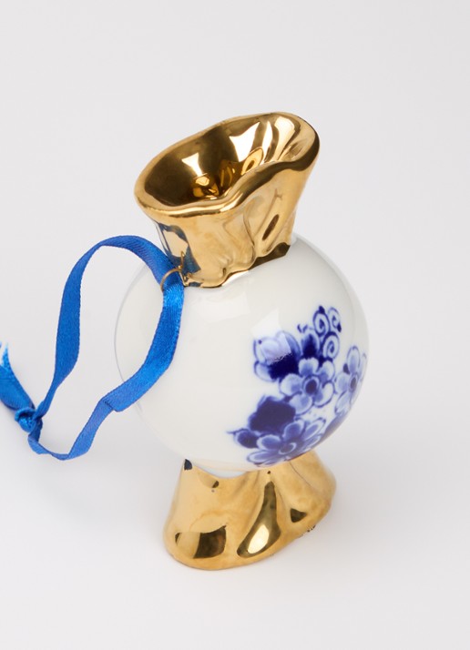 Heinen Delfts Blauw Snoepje kersthanger 7,5 cm - detail gebroken wit