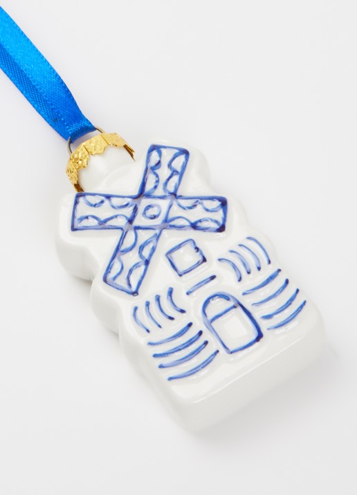 Heinen Delfts Blauw Speculaas kersthanger 5,5 cm - detail gebroken wit