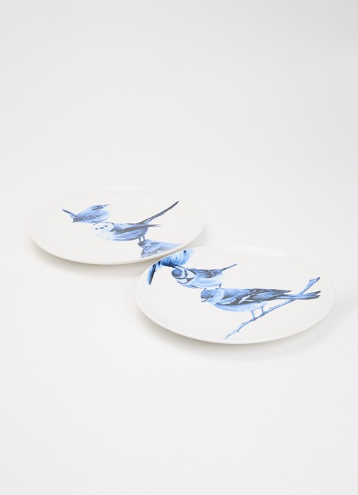Heinen Delfts Blauw Stapeltje Vogels tweeluik wandbord 26 cm 2-delig  - voorkant 2 blauw