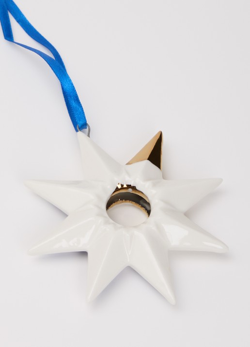 Heinen Delfts Blauw Ster 1 kersthanger 9,5 cm - detail 2 gebroken wit