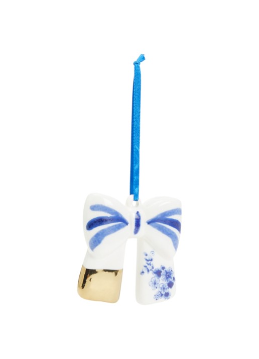 Heinen Delfts Blauw Strik Goud kersthanger 7,5 cm