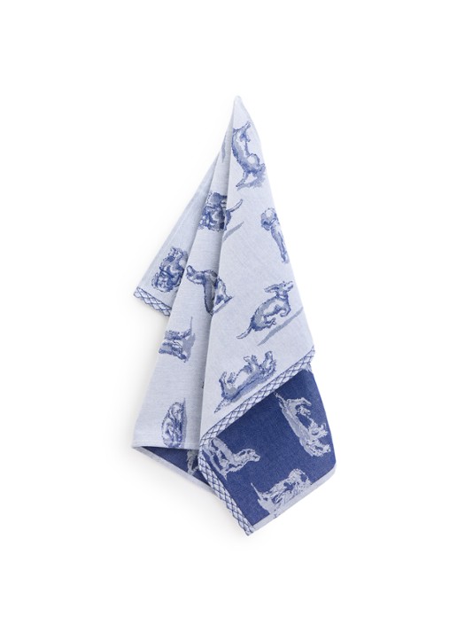 Heinen Delfts Blauw Teckel Nhaan theedoek 70 x 50 cm