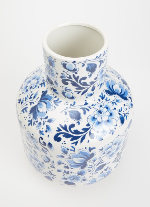 Heinen Delfts Blauw Vaas 35 cm - voorkant 2 blauw