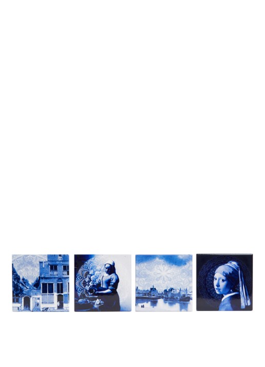 Heinen Delfts Blauw Vermeer onderzetter van keramiek set van 4