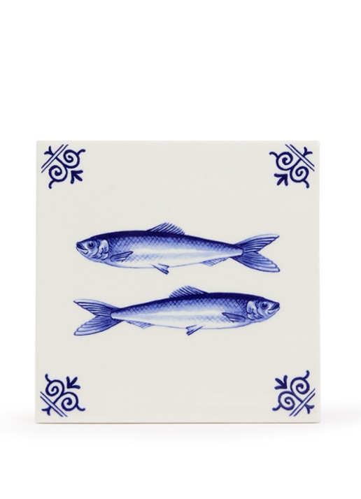 Heinen Delfts Blauw Vissen wandtegel 13 cm