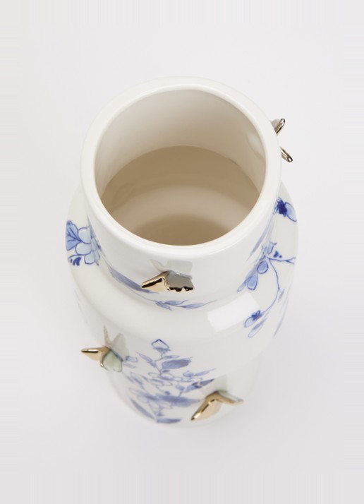 Heinen Delfts Blauw Vlindergoud 3D vaas 25 cm  - voorkant 2 blauw