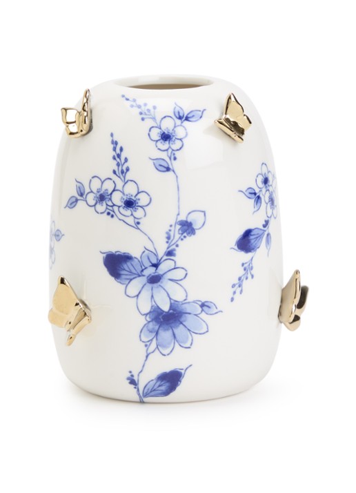 Heinen Delfts Blauw Vlindergoud vaas 14 cm