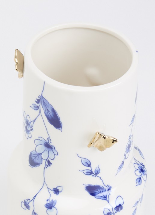 Heinen Delfts Blauw Vlindergoud vaas 21 cm  - detail 2 wit