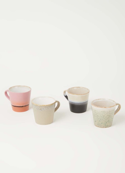 HKliving 70's Americano kopje 26 cl set van 4  - voorkant 4 multicolor