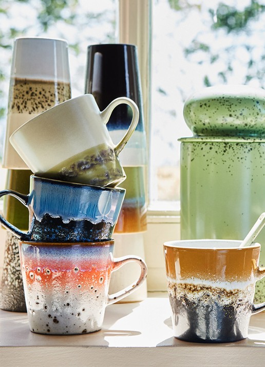 HKliving 70's Americano kopje 26 cl set van 4 - voorkant 2 multicolor