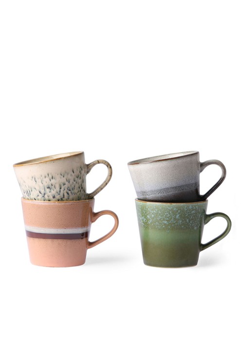 HKliving 70's cappuccino kop 30 cl set van 4 - detail 2 multicolor
