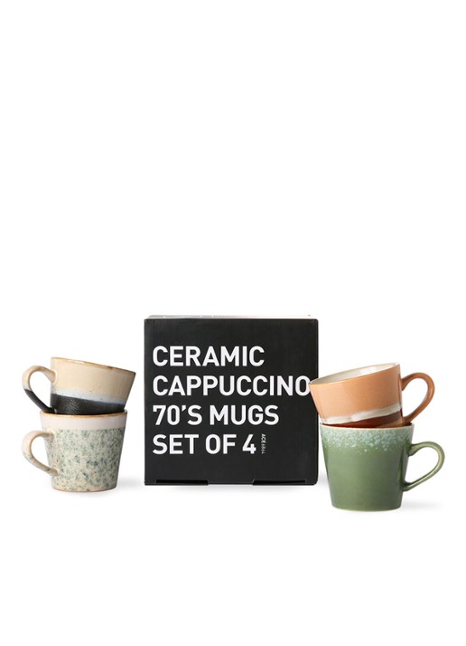 HKliving 70's cappuccino kop 30 cl set van 4 - detail 3 multicolor
