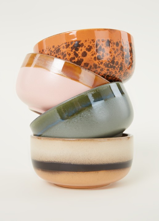 HKliving 70's dessert bowl kom set van 4 - detail multicolor