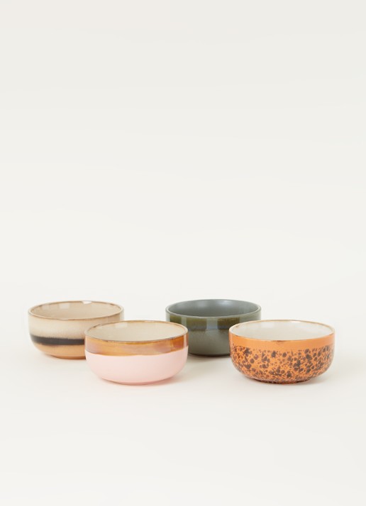 HKliving 70's dessert bowl kom set van 4 - voorkant 3 multicolor