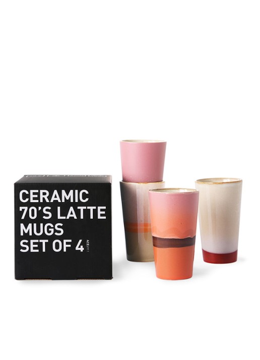 HKliving 70's Latte macchiato kopje 28 cl set van 4 - detail 5 roze