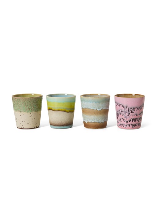 HKliving 70's Pop Art kopje 23 cl set van 4 - voorkant 2 beige