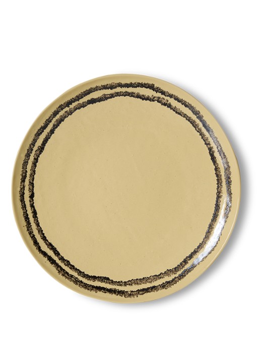 HKliving 70s Ceramics dinerbord 27,5 cm set van 2 - voorkant 3 geel