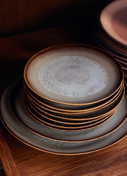 HKliving 70s Ceramics dinerbord 27,5 cm set van 2 - detail 4 blauw