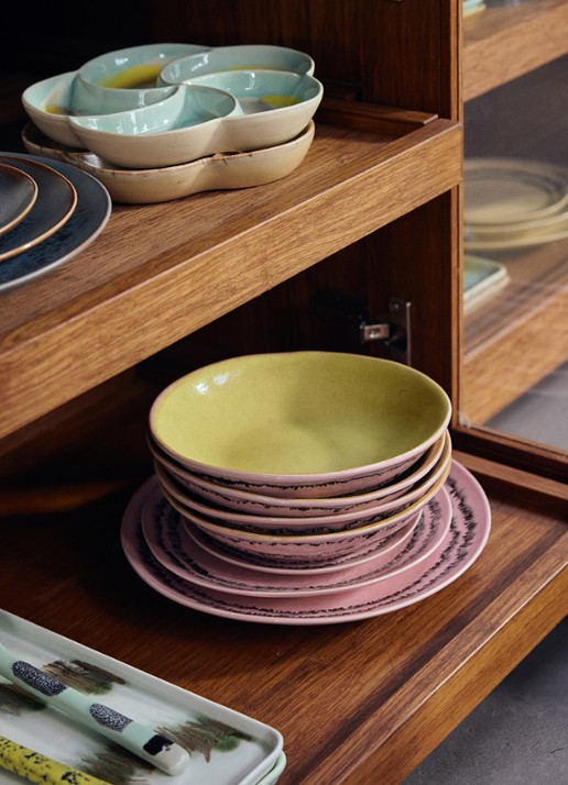HKliving 70s Ceramics dinerbord 27,5 cm set van 2 - achterkant 4 roze