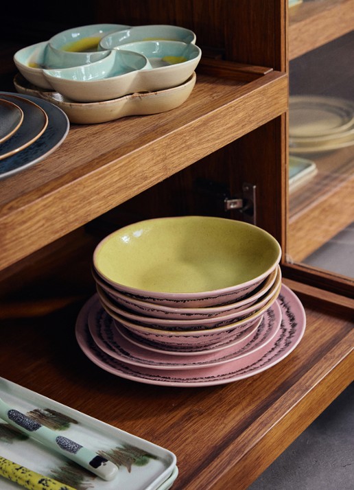 HKliving 70s Ceramics gebaksbordje 17,5 cm set van 2 - achterkant 3 roze
