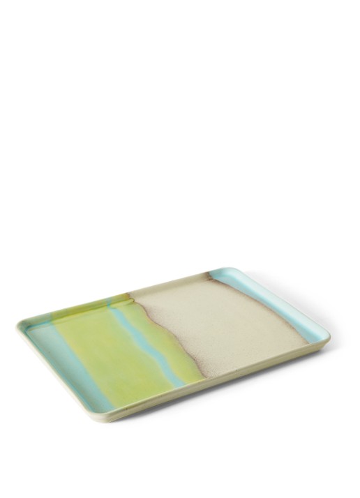 HKliving 70s Ceramics Glint serveerschaal 22,5 x 33 cm - voorkant 2 blauw