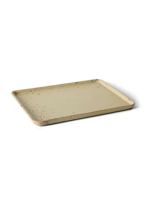 HKliving 70s Ceramics Grit serveerschaal 22,5 x 33 cm - voorkant 3 vanillegeel