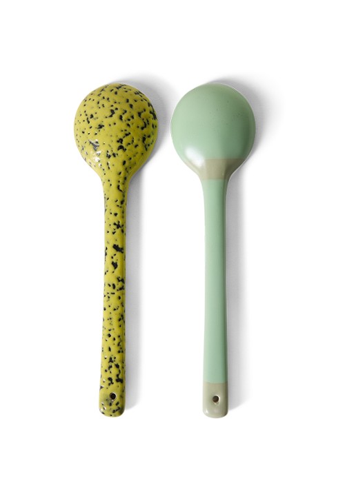 HKliving 70s Ceramics Mines opschepbestek set van 2 - voorkant 2 geel