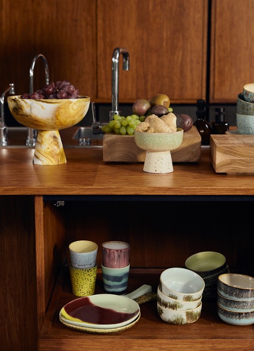 HKliving 70s Ceramics mok set van 4 - detail 2 blauw