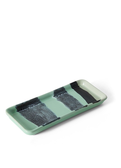 HKliving 70s Ceramics River serveerschaal 7,7 x 18 cm - voorkant 6 blauw