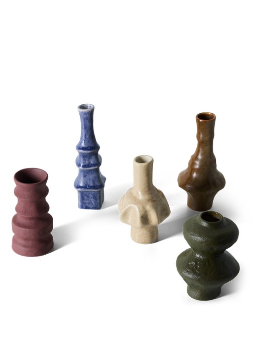 HKliving 70s Ceramics vaas 16,5 cm set van 5 - achterkant 5 bruin