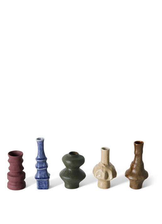 HKliving 70s Ceramics vaas 16,5 cm set van 5 - voorkant 4 bruin
